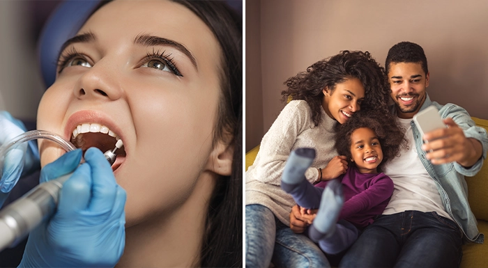 Collage Of Happy Patients Smiling Or Receiving A Dental Exam